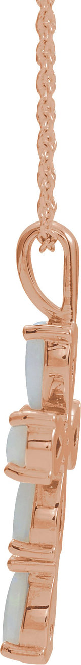 14K Gold Pear Natural White Opal Beaded Cross Necklace or Pendant - Rose Gold - view 2