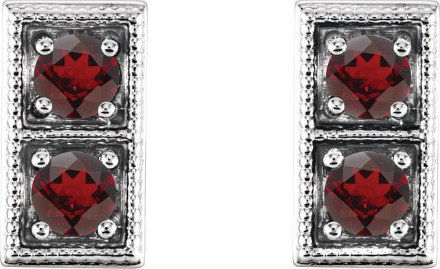 Platinum Round Natural Mozambique Garnet Two-Stone Earrings - view 4