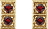 14K Gold Round Natural Mozambique Garnet Two-Stone Earrings - Yellow Gold - view 4