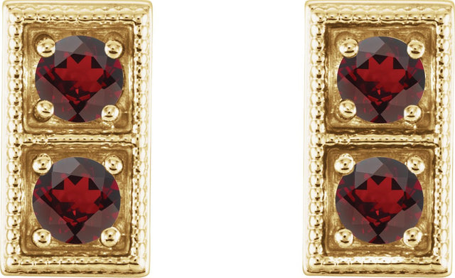 14K Gold Round Natural Mozambique Garnet Two-Stone Earrings - Yellow Gold - view 4