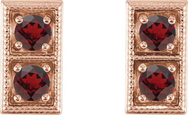 14K Gold Round Natural Mozambique Garnet Two-Stone Earrings - Rose Gold - view 4