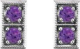 Platinum Round Natural Amethyst Two-Stone Earrings - view 4