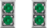 14K Gold Round Natural Emerald Two-Stone Earrings - White Gold - view 4
