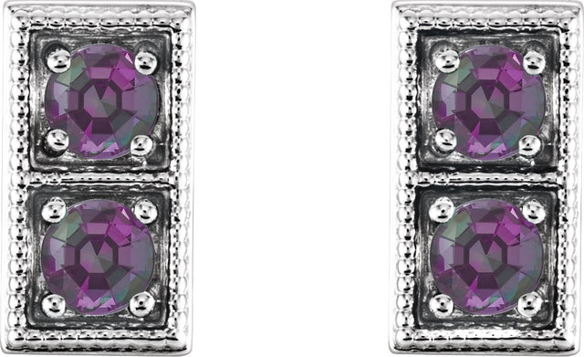 14K Gold Round Lab-Grown Alexandrite Two-Stone Earrings - White Gold - view 4