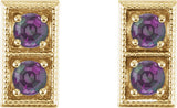 14K Gold Round Lab-Grown Alexandrite Two-Stone Earrings - Yellow Gold - view 4