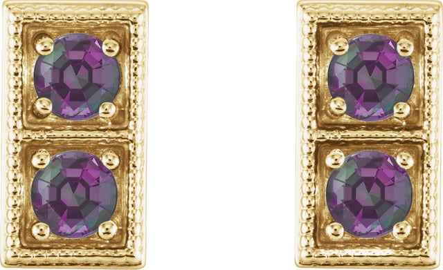 14K Gold Round Lab-Grown Alexandrite Two-Stone Earrings - Yellow Gold - view 4