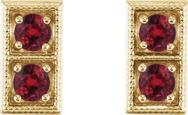 14K Gold Round Natural Ruby Two-Stone Earrings - Yellow Gold - view 4