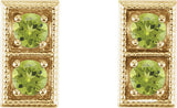 14K Gold Round Natural Peridot Two-Stone Earrings - Yellow Gold - view 4
