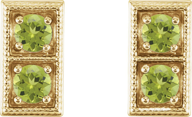 14K Gold Round Natural Peridot Two-Stone Earrings - Yellow Gold - view 4