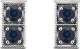 14K Gold Round Natural Blue Sapphire Two-Stone Earrings - White Gold - view 4