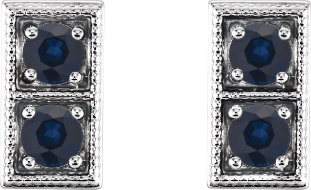 Platinum Round Natural Blue Sapphire Two-Stone Earrings - view 4