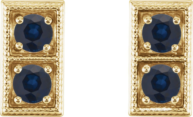 14K Gold Round Natural Blue Sapphire Two-Stone Earrings - Yellow Gold - view 4