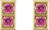 14K Gold Round Natural Pink Tourmaline Two-Stone Earrings - Yellow Gold - view 4