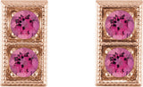 14K Gold Round Natural Pink Tourmaline Two-Stone Earrings - Rose Gold - view 4