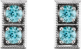 Platinum Round Natural Blue Zircon Two-Stone Earrings - view 4
