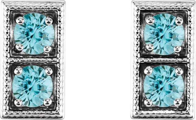 Platinum Round Natural Blue Zircon Two-Stone Earrings - view 4
