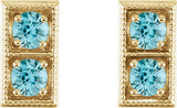 14K Gold Round Natural Blue Zircon Two-Stone Earrings - Yellow Gold - view 4