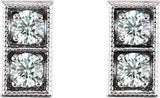14K Gold Round Natural Diamond Two-Stone Earrings - White Gold - view 4