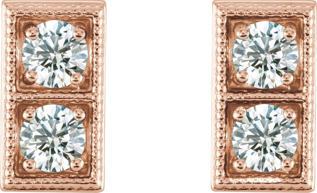 14K Gold Round Natural Diamond Two-Stone Earrings - Rose Gold - view 4