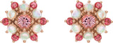 14K Gold Round Natural Pink Tourmaline & Natural Ethiopian Opal Accented Cabochon Earrings - Rose Gold - view 2