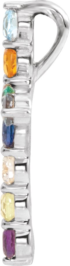 14K Gold Round Natural Multi-Gemstone Accented Cross Necklace or Pendant - White Gold - view 6
