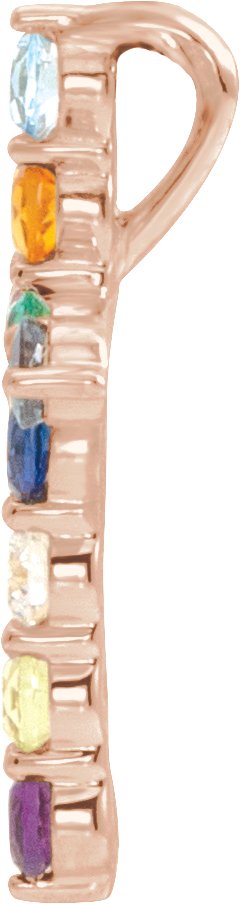 14K Gold Round Natural Multi-Gemstone Accented Cross Necklace or Pendant - Rose Gold - view 8