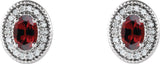 14K Gold Natural Mozambique Garnet & Natural Diamond Oval 4-Prong Halo-Style Earrings - White Gold - view 2