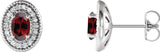 14K Gold Natural Mozambique Garnet & Natural Diamond Oval 4-Prong Halo-Style Earrings - White Gold