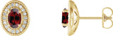 14K Gold Natural Mozambique Garnet & Natural Diamond Oval 4-Prong Halo-Style Earrings - Yellow Gold