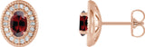 14K Gold Natural Mozambique Garnet & Natural Diamond Oval 4-Prong Halo-Style Earrings - Rose Gold