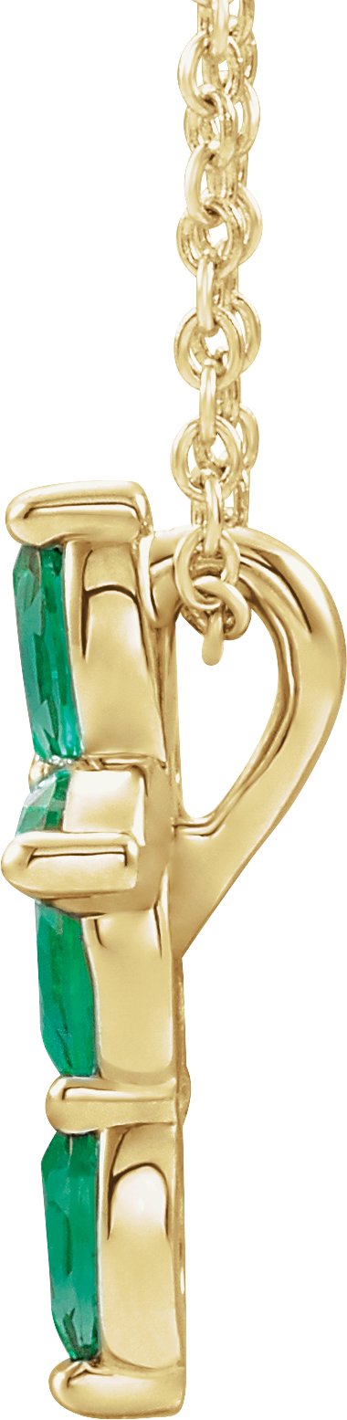 14K Gold Marquise Natural Emerald Cross Necklace or Pendant - Yellow Gold - view 4