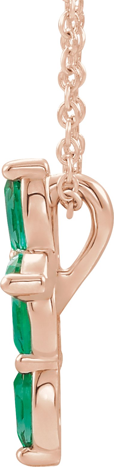 14K Gold Marquise Natural Emerald Cross Necklace or Pendant - Rose Gold - view 4