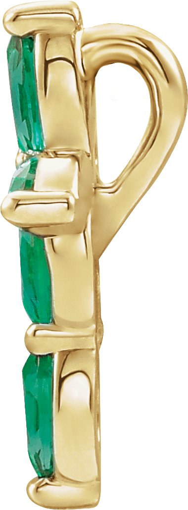 14K Gold Marquise Natural Emerald Cross Necklace or Pendant - Yellow Gold - view 4