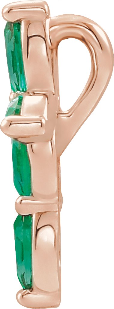 14K Gold Marquise Natural Emerald Cross Necklace or Pendant - Rose Gold - view 4
