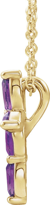 14K Gold Marquise Natural Amethyst Cross Necklace or Pendant - Yellow Gold - view 4