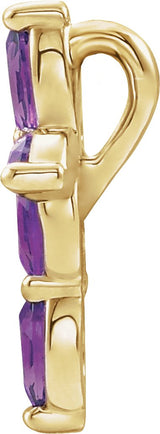 14K Gold Marquise Natural Amethyst Cross Necklace or Pendant - Yellow Gold - view 4