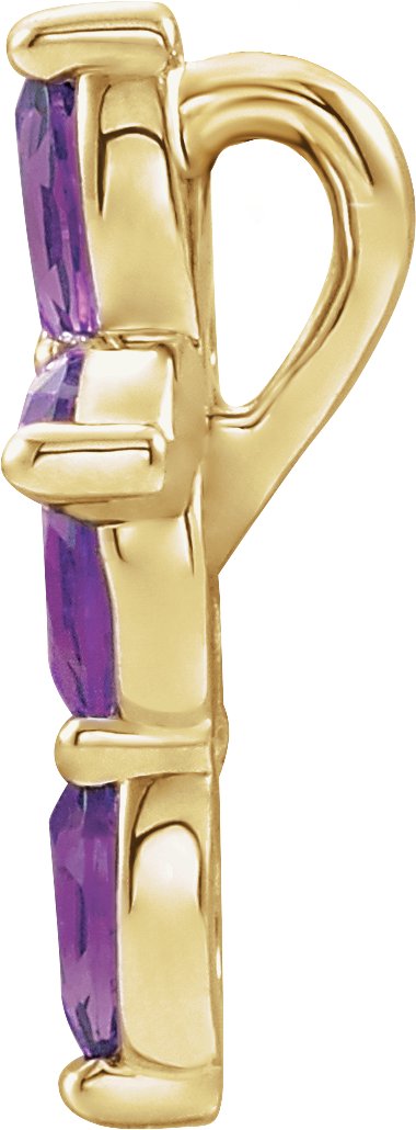 14K Gold Marquise Natural Amethyst Cross Necklace or Pendant - Yellow Gold - view 4