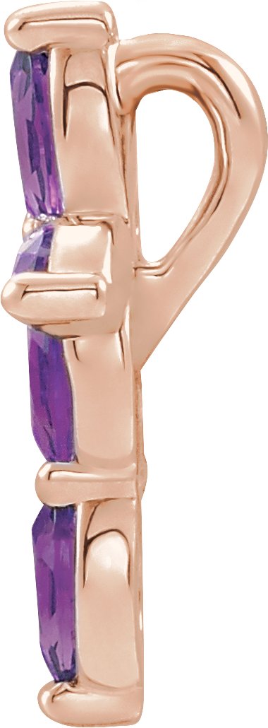 14K Gold Marquise Natural Amethyst Cross Necklace or Pendant - Rose Gold - view 4
