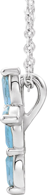 14K Gold Marquise Natural Aquamarine Cross Necklace or Pendant - White Gold - view 4