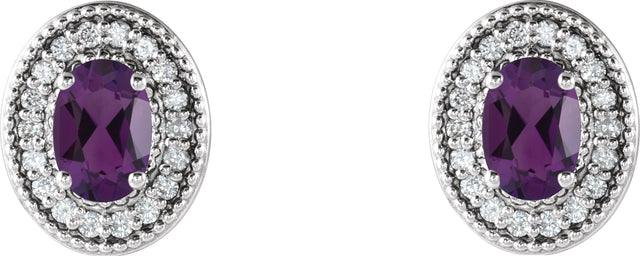 Platinum Natural Amethyst & Natural Diamond Oval 4-Prong Halo-Style Earrings - view 2