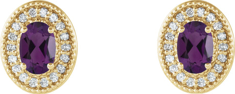 14K Gold Natural Diamond Oval 4-Prong Halo-Style Earrings - view 2