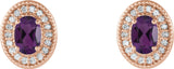 14K Gold Natural Amethyst & Natural Diamond Oval 4-Prong Halo-Style Earrings - Rose Gold - view 2