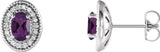 14K Gold Natural Amethyst & Natural Diamond Oval 4-Prong Halo-Style Earrings - White Gold
