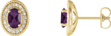 14K Gold Natural Diamond Oval 4-Prong Halo-Style Earrings
