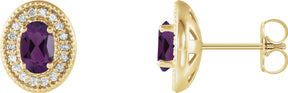 14K Gold Natural Diamond Oval 4-Prong Halo-Style Earrings