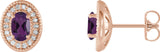 14K Gold Natural Amethyst & Natural Diamond Oval 4-Prong Halo-Style Earrings - Rose Gold
