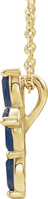 14K Gold Marquise Natural Blue Sapphire Cross Necklace or Pendant - Yellow Gold - view 4