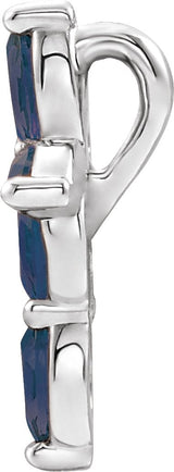 Platinum Marquise Natural Blue Sapphire Cross Necklace or Pendant - view 4