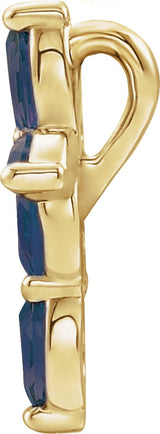 14K Gold Marquise Natural Blue Sapphire Cross Necklace or Pendant - Yellow Gold - view 4