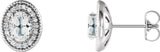 Platinum Natural White Sapphire & Natural Diamond Oval 4-Prong Halo-Style Earrings